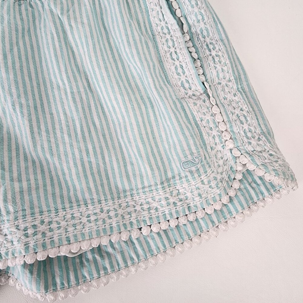 Vineyard Vines White Mint Striped Linen Shorts Embroider Pockets Pull On Small - Picture 4 of 10